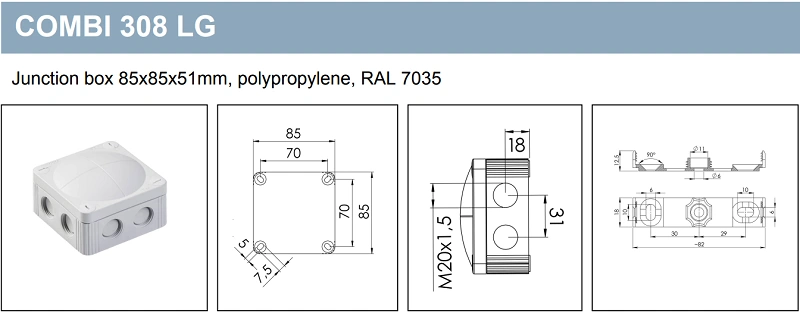 Hộp nối điện PP 8 lỗ M20 COMBI 308 10060400 - detail