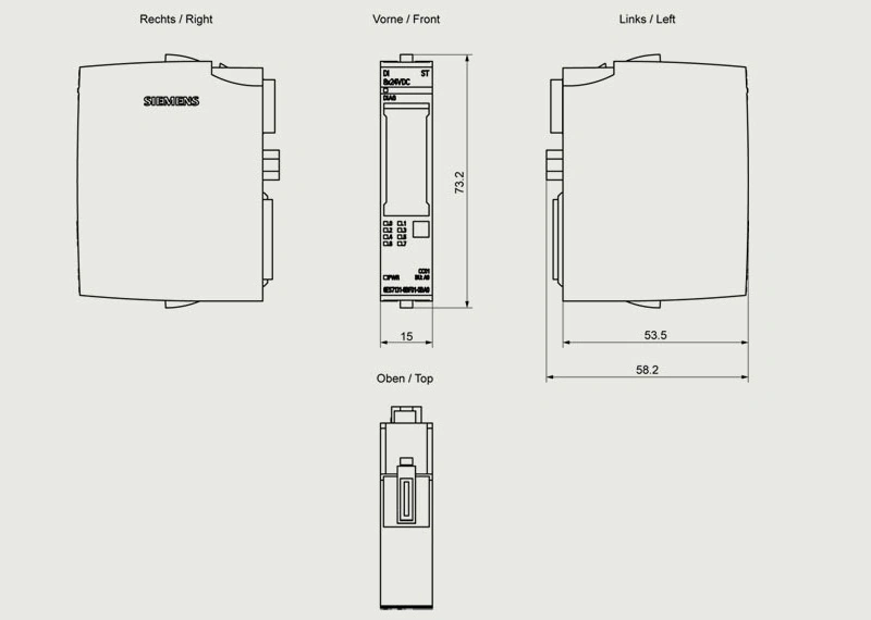 Mô-đun IO ET 200SP 8DI 24VDC 6ES7131-6BF01-0BA0 - kích thước