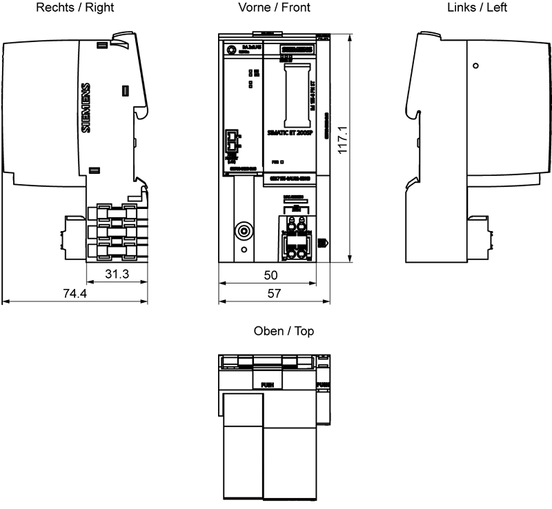 Mô-đun IO phân tán PROFINET ET 200SP 6ES7155-6AA02-0BN0 - dimension