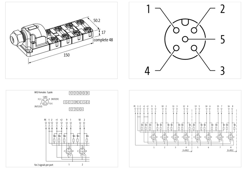 Mô-đun phân phối tín hiệu 8 cổng M12 5 cực không cáp homerun 8000-88550-0000000 - DETAIL