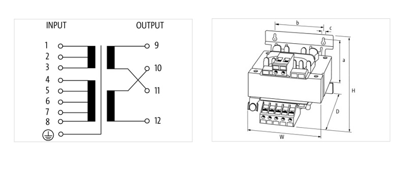Biến áp 1 pha 800VA IN: 208...550VAC OUT: 2x115VAC 86150 - DETAIL