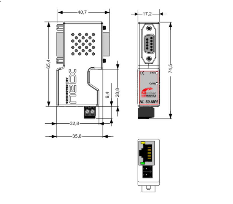 Bộ kết nối lập trình PLC Siemens qua cổng RJ45 NL 50-MPI - DIMENSION