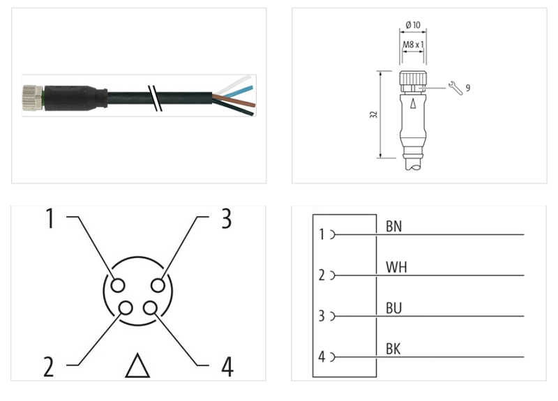 Cáp 5m có đầu nối M8 female 0° A-code 4 cực 7000-08061-6110500 - DETAIL