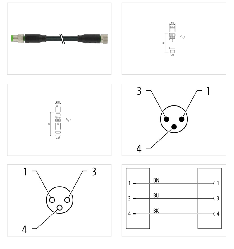 Cáp PUR 0.6m 2 đầu nối M8 male 0° / M8 female 0° A-code 3 cực 7000-88001-6300060 - DETAIL