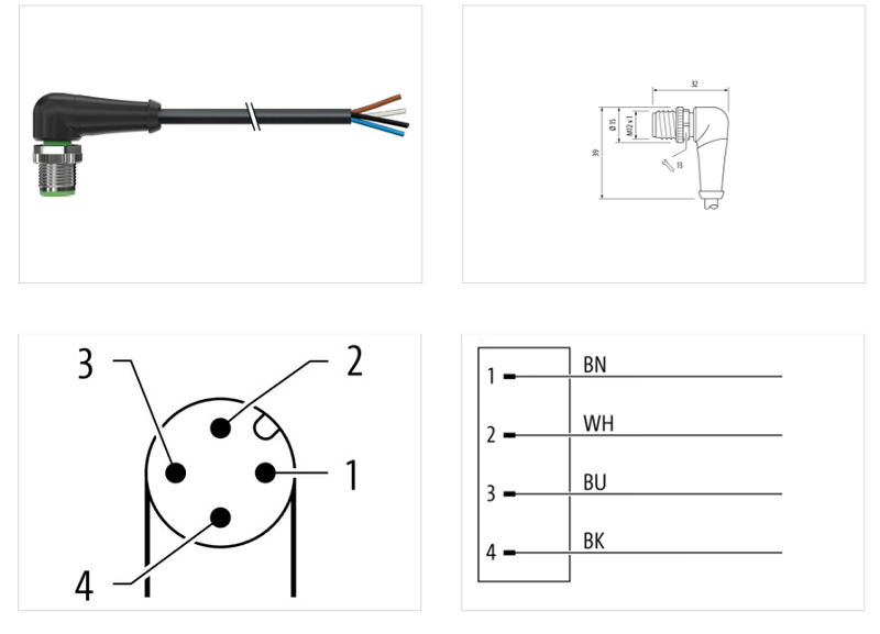 Cáp PUR dài 1.5m có đầu nối M12 male 90° A-code 4 cực 7000-12101-6340150 - DETAIL