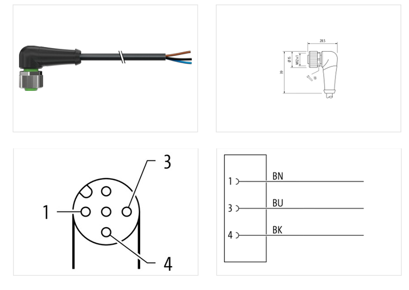 Cáp PVC 20m có đầu nối M12 female 90° A-code 3 cực 7000-12321-6132000 - DETAIL