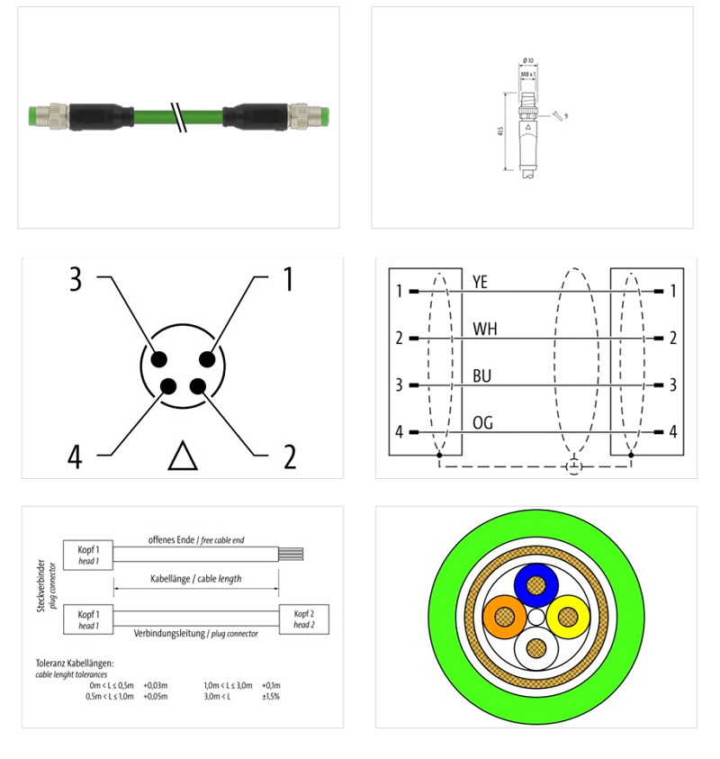 Cáp chống nhiễu 2m có 2 đầu nối M8 male 0° / M8 male 0° A-code 4 chân 7000-89701-7910200 - DETAIL