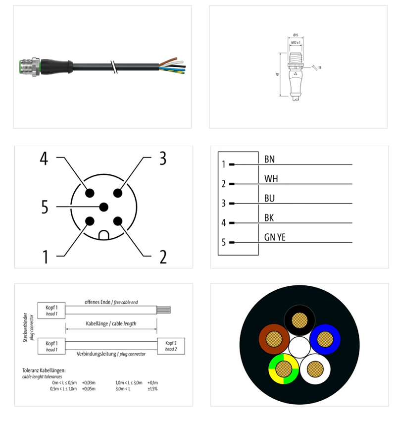 Cáp dài 1m có đầu nối M12 male 0° A-code 5 cực 7000-12041-6350100 - DETAIL