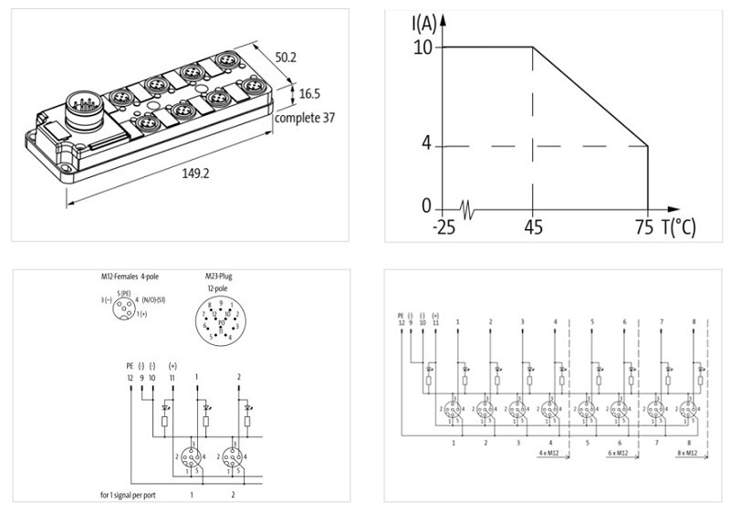 Hộp phân phối tín hiệu vào M23 ra 8 cổng M12 MVP12 27765 - DETAIL