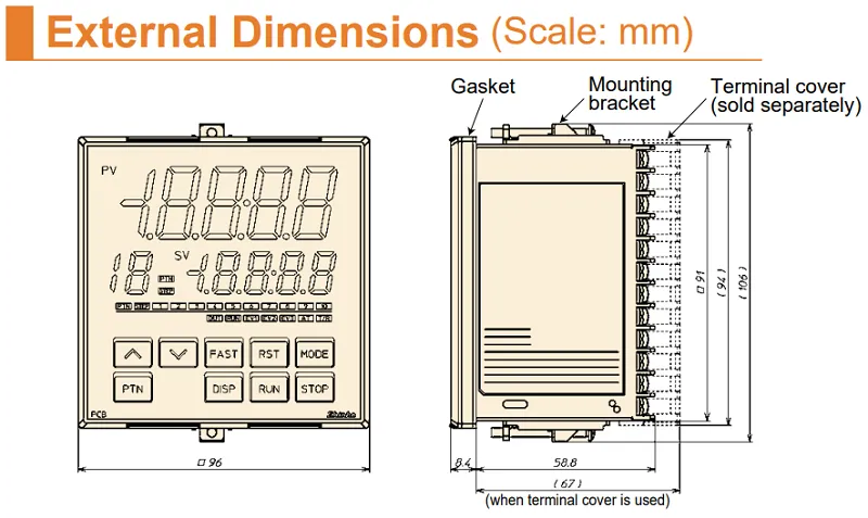 Bộ điệu khiển nhiệt theo chương trình PCB1 - dimension