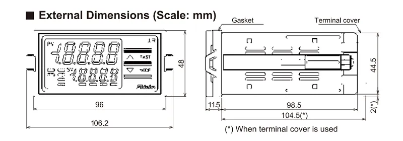 Bộ hiển thị số lắp mặt tủ 96x48mm ngõ ra transmisstion 4-20mA - dimension