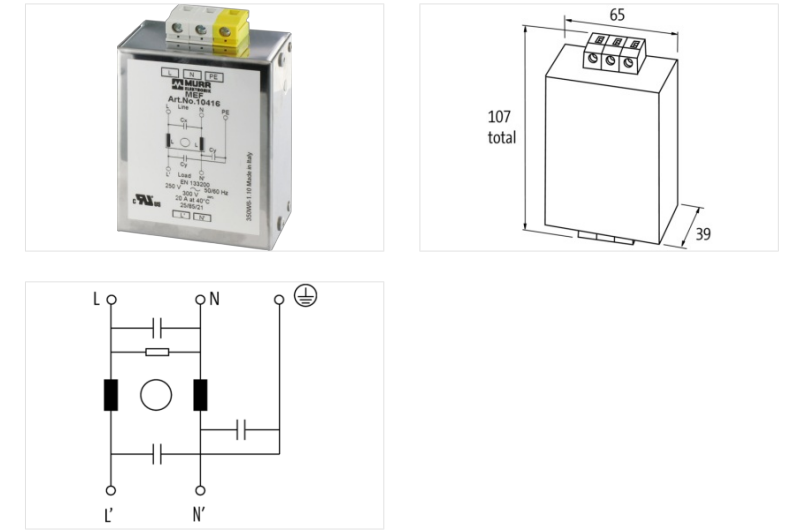 Bộ lọc nhiễu điện từ EMC 1 pha 1 tầng 250VAC 10A 10415 - DETAIL