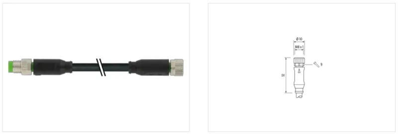 Cáp PUR dài 0.2m có 2 đầu nối M8 detail 1