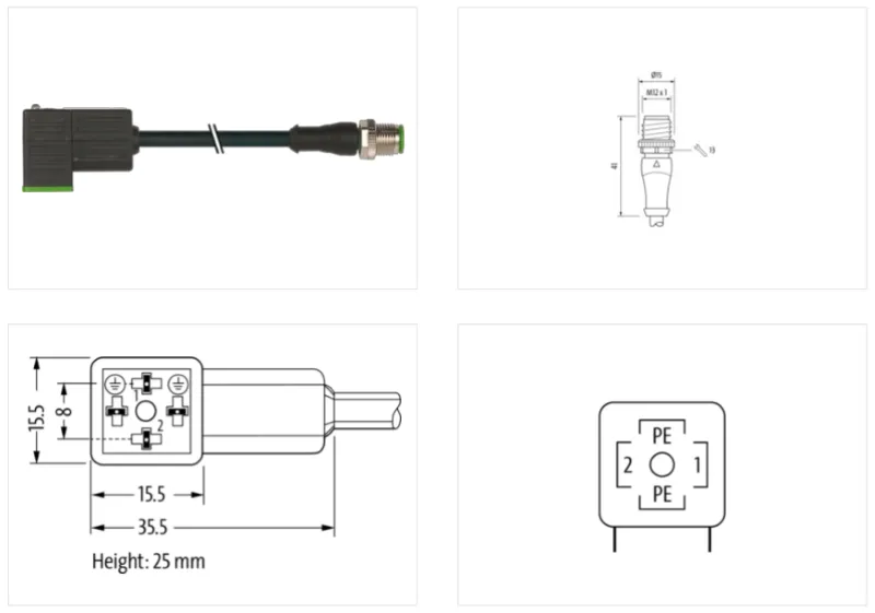 Cáp PUR dài 6m có đầu nối M12 male 0° A-cod. MSUD valve plug C - chi tiết