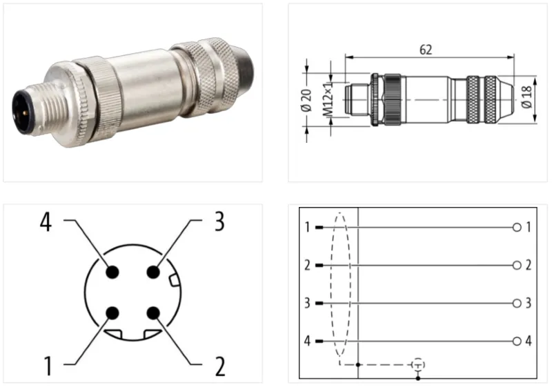 Đầu nối M12 male 0° D-code 4 cực 7000-14591-0000000 - detail