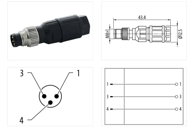 Đầu nối M8 male 0° A-code IDC 3 cực - detail