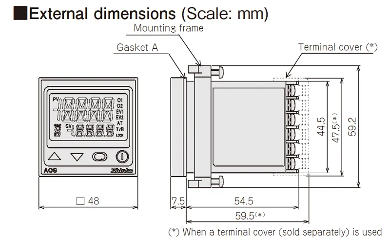 Đồng hồ nhiệt độ 48x48mm đầu ra 4-20mA ACS-13A-AM - dimension