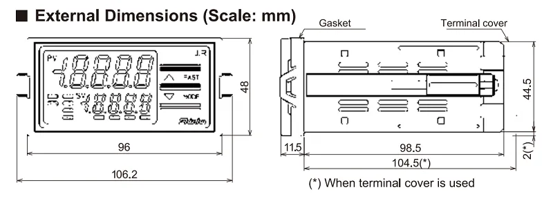 Bộ hiển thị số lắp mặt tủ điện - dimension