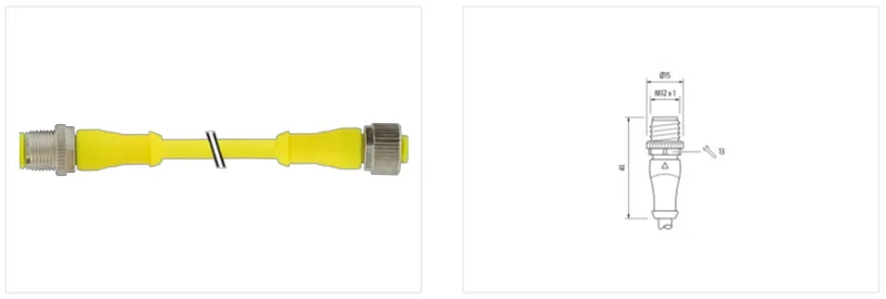Cáp PUR 10m màu vàng 2 đầu nối M12 - detail 1