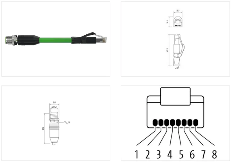 Cáp PUR bọc chống nhiễu dài 0.5m có 2 đầu nối M12-RJ45 - detail1