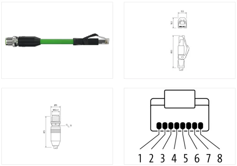 Cáp PUR dài 1m bọc chống nhiễu có 2 đầu nối M12-RJ45 - detail1