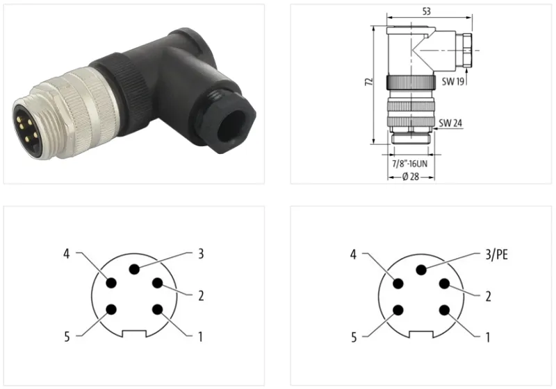 Đầu nối 7per8'' male 90° 5 cực 7000-78151-0000000 - detail