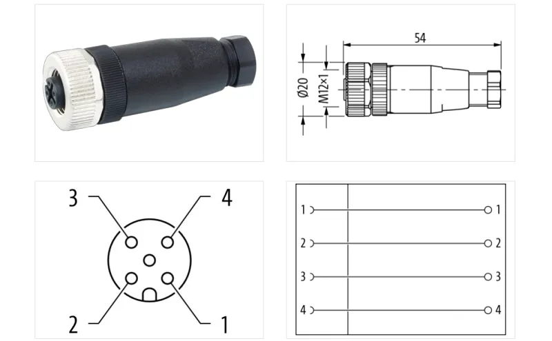 Đầu nối M12 female 0° A-code 4 chân 7000-12901-0000000 - detail