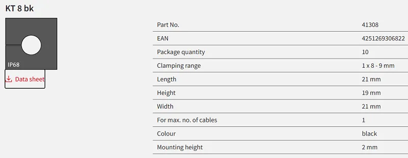 Đệm cáp 8-9mm KT8 41308 - spec