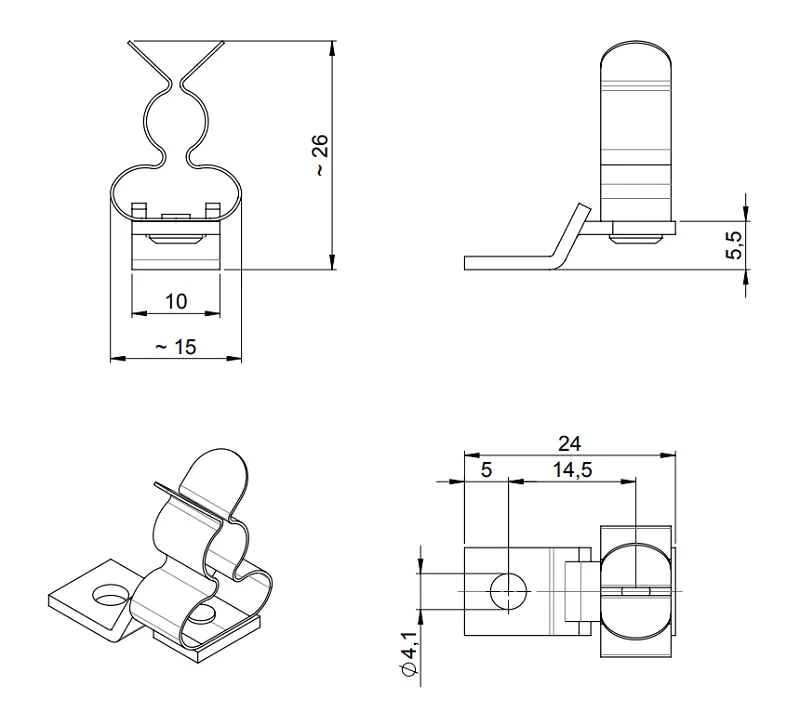 Kẹp triệt nhiễu cáp 3-12mm 37374 - dimension