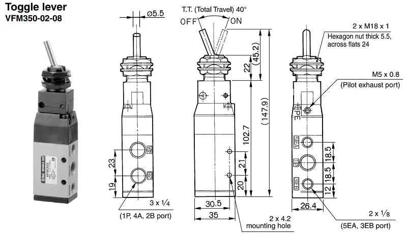 Van cơ khí 5 cổng 1per4 inch - detail