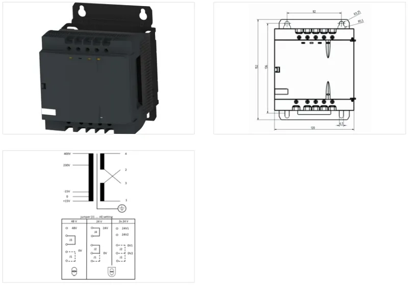 Biến áp 160VA IN 230 or 400VAC OUT 2x24VAC - detail