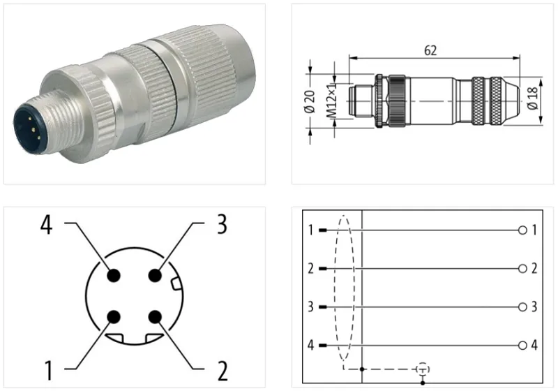 Đầu nối M12 male 0° D-code IDC 7000-14521-0000000 - detail