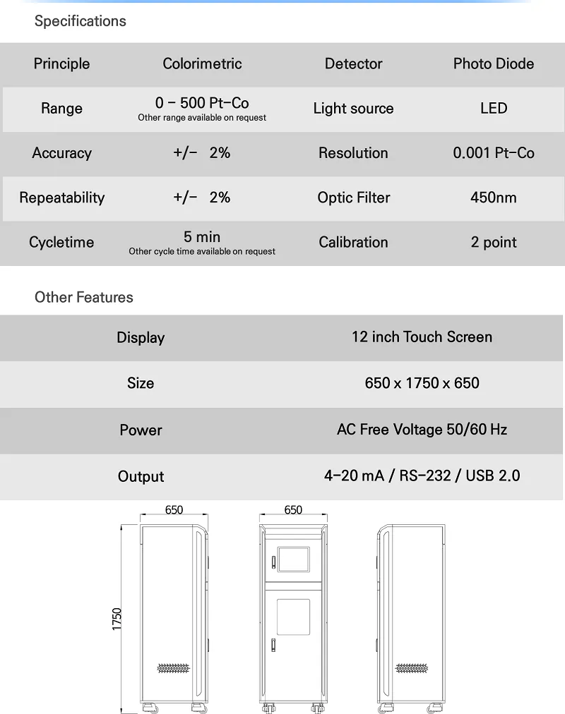 Máy đo màu nước - ECO WATCH Color - specification