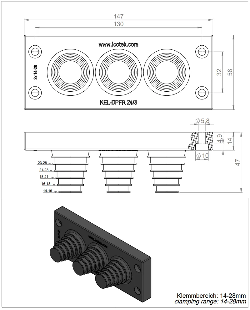 Tấm luốn cáp kiểu tháp cho 3 cáp 53915 - detail