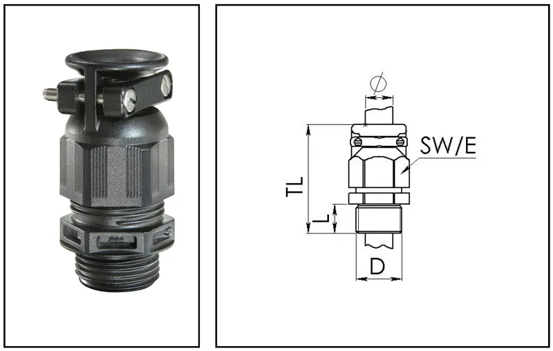 Cable gland nhựa chống cháy nổ Ex e có strain relief M32 10100457 - body