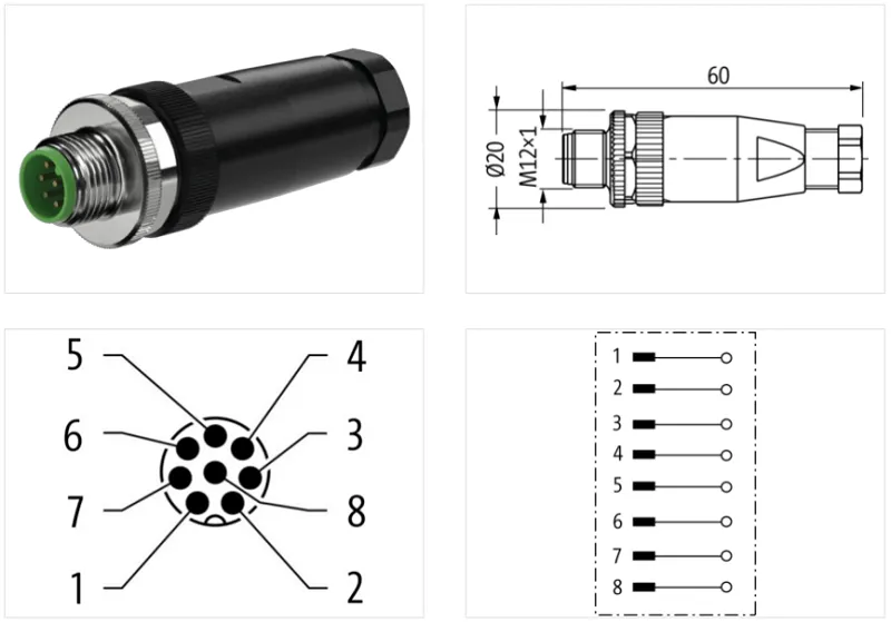 Đầu nối M12 male 0° A-code 8 cực 7000-17301-0000000 - header - detail
