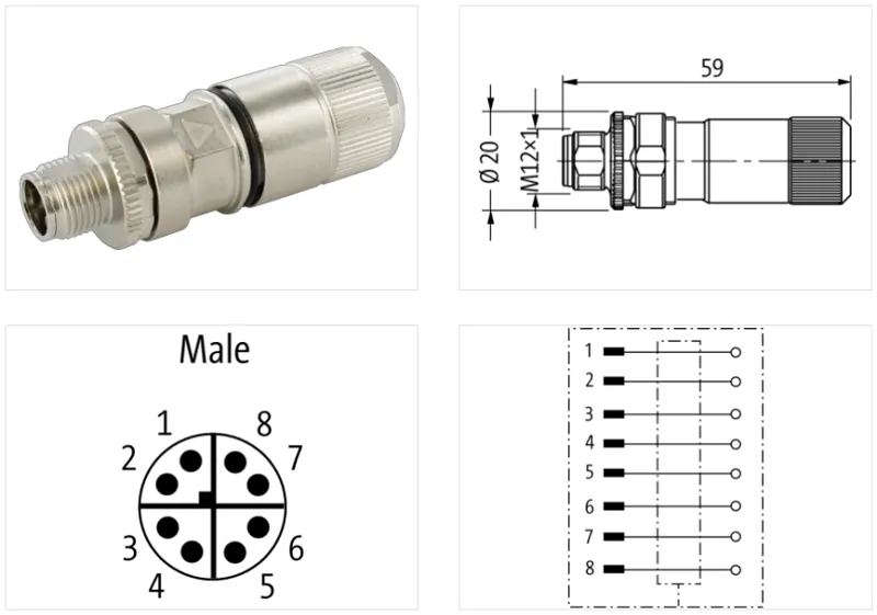 Đầu nối M12 male 0° X-code IDC 7000-21101-0000000 - detail