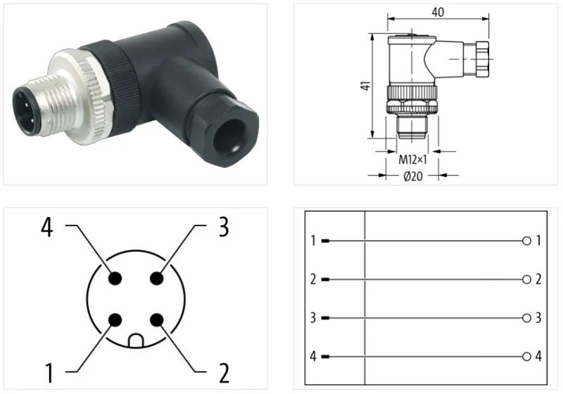 Đầu nối M12 male 90° A-code 4 chân 7000-12861-0000000 - detail