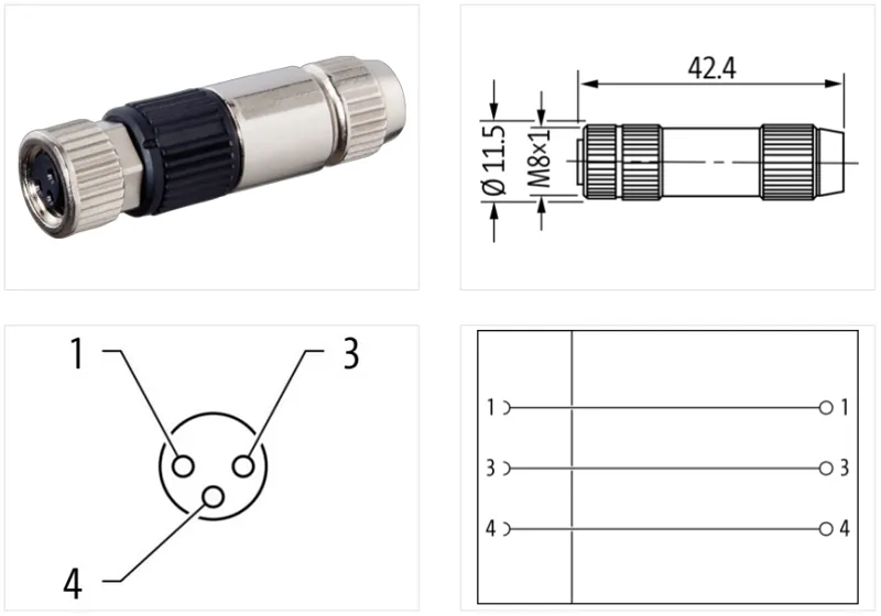 Đầu nối M8 female 0° A-code 7000-08371-0000000 - detail