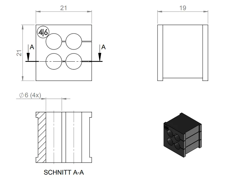 Đệm cáp đen 4 lỗ 6mm KT4 39933 - detail