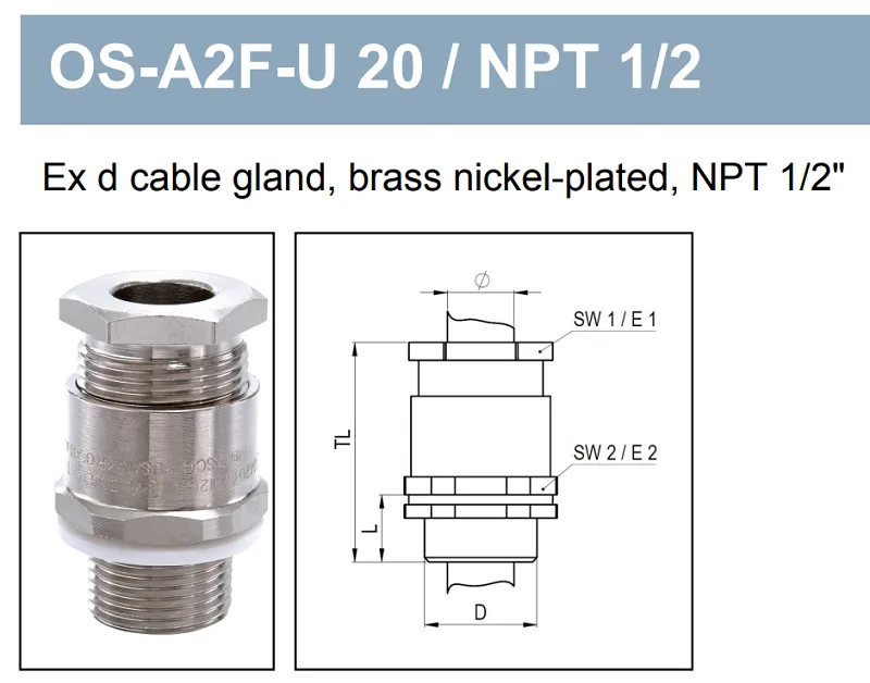 Cable gland chống cháy nổ Ex d NPT 1/2" 50110129 - detail