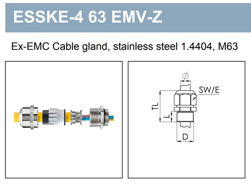 Cable gland chống cháy nổ inox EMC M63 10069255 - detail