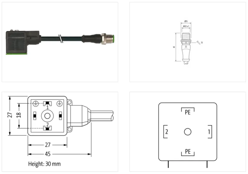 Cáp 0.3m có đầu nối M12 male 0° A-code - MSUD valve form A - detail1