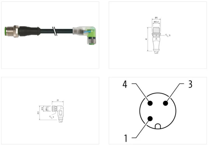 Cáp 2 đầu M12 male 0° / M8 female 90° A-code có LED 3 lõi - detail1