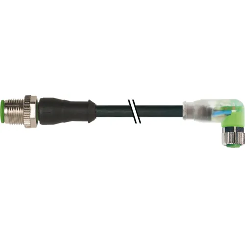 Cáp 2 đầu M12 male 0° - M8 female 90° A-code có LED 3 lõi - header
