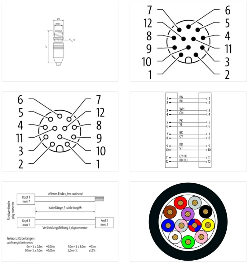 Cáp 2 đầu nối M12 male 0° / M12 female 0° A-code 12 lõi - detail2