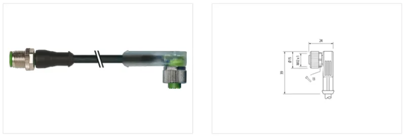 Cáp 2 đầu nối M12 male 0° - M12 female 90° A-code có LED - detail1