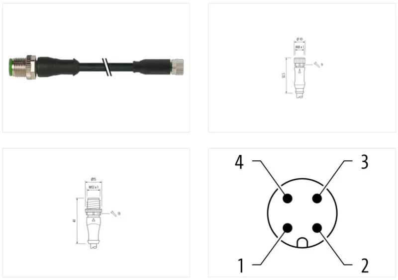 Cáp 2 đầu nối M12 male 0° - M8 female 0° A-code 7000-40581-6310200 - detail1
