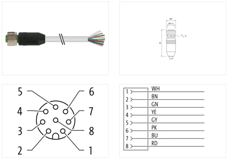 Cáp 8  lõi dài 25m có đầu nối M12 female 0° A-code - detail1