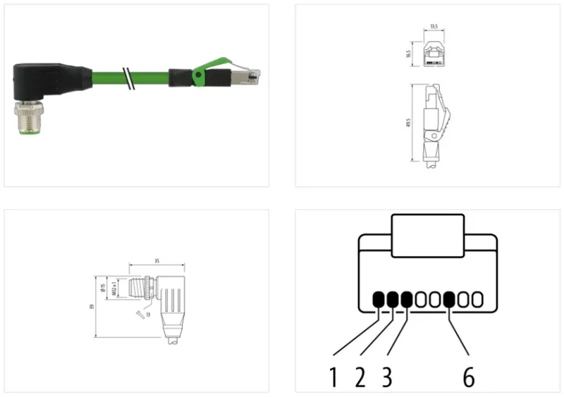 Cáp có đầu nối M12 male 90° D-code - RJ45 0° có shield - detail1